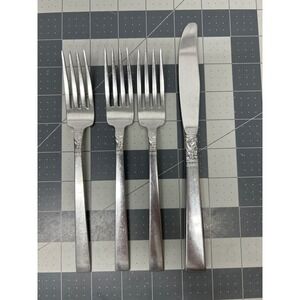 Oneida Wm A Rogers Northland Flatware Set 4pc Silver Stainless All Satin
